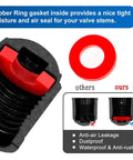 Cross-section of upgraded valve stem cap with sealing ring for cars, motorbikes, trucks; anti-leak and waterproof features shown