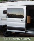 Universal Mid Door Slider Kit For Van Sliding Doors Stopping At Mid Position For Privacy And Airflow displayed on a white van