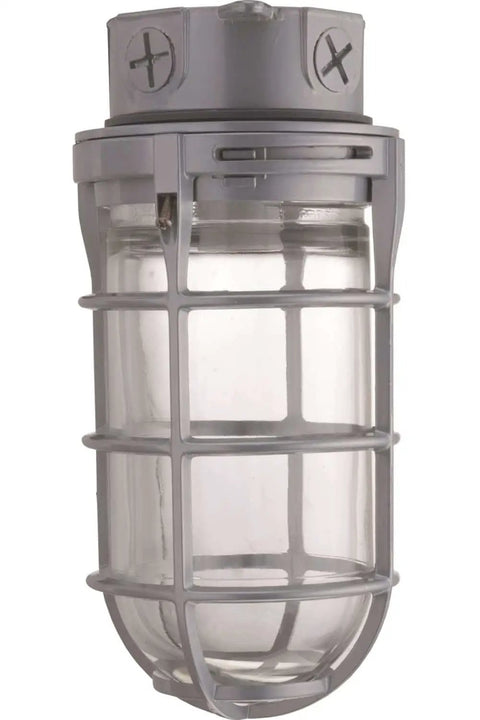 Industrial Jelly Jar Vapor Tight Light Fixture With Prismatic Glass Globe, 150W 120V Ceiling Or Wall Mount Lamp, Built Tough Gray