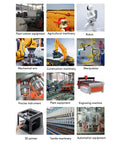 Collage of various machinery including agricultural machinery, robot, mechanical arm, 3D printer, and engraving machine.