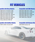 Product compatibility list with vehicle models for AC Blower Motor With Fan Fits 2003 To 2009 Hummer H2 And 2003 To 2007 Silverado Avalanche GMC Sierra 1500 2500 3500 HD Cadillac Escalade HVAC Heater Blower Replacement Replaces 700101