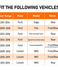 Compatibility chart for Pair Front And Rear Wheel Bearing Hub Assembly For Ford Edge 2011 To 2014, Flex 2009 To 2018.