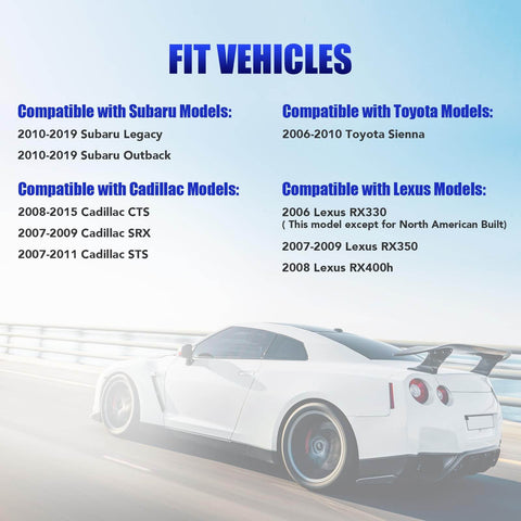 List of compatible vehicles for Heavy Duty HVAC Blower Motor With Fan For Subaru Legacy Outback Lexus RX350 Toyota Sienna Cadillac CTS SRX STS 2006-2019 Models Replaces 700228 Quiet Smooth Air Flow Upgrade, including Cadillac and Lexus models.