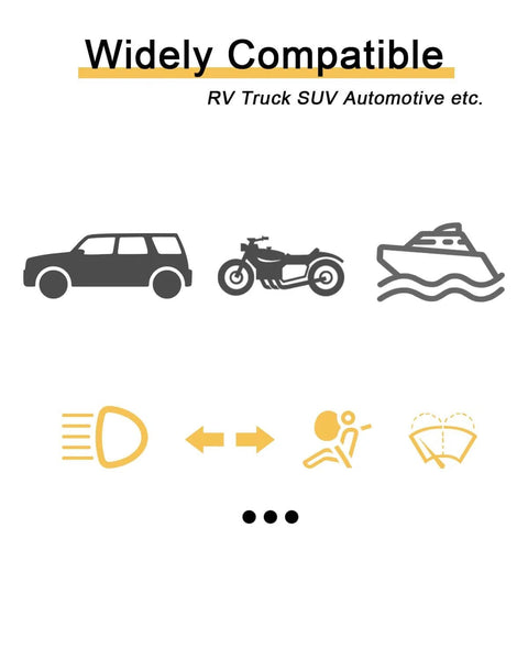 Illustration showing compatibility of 20 Amp Car Fuses Pack Of 20 Standard Blade Fuses For 12V And 24V Auto Systems with various vehicles.
