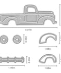 Four Piece Vehicle Cutting Dies Set For Card Making And Scrapbooking With Sedan Car And Pickup Truck Shapes Car Wheel Embossing Dies For Diy Crafts Albums Journals And Gift Cards, showing pickup truck shape and accessory dies with measurements.