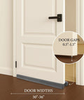 Velvet Under Door Draft Stopper With Adjustable 30 To 36 Inch Gap installed on a closed door, sealing the bottom gap.
