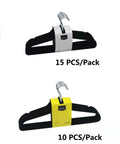 Maximize closet space with a 50-pack of slim velvet non-slip hangers in black with 15 and 10 pack options, silver hooks visible.