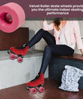 Velvet Indoor Roller Skate Wheels With Vanathane Material For A Real Smooth Indoor Ride 55mm By 31mm Set Of 8 Pink in use
