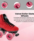 Velvet Indoor Roller Skate Wheels With Vanathane Material For A Real Smooth Indoor Ride 55mm By 31mm Set Of 8 Pink on red skate