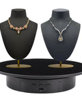 Motorized 360 Degree Rotating Display Stand With Velvet Top for Jewelry and Product Presentation holding two necklaces