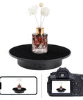 Motorized 360 Degree Rotating Display Stand With Velvet Top for Jewelry and Product Presentation, showcasing perfume