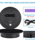 Bottom view of motorized 360 degree rotating display stand with velvet top, showing USB-C port and components.