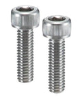 Two SVSL-M6-10 NBK Socket Head Cap Vacuum Vented Screws with ventilation hole, SUS316L, M6 length 10mm, front view