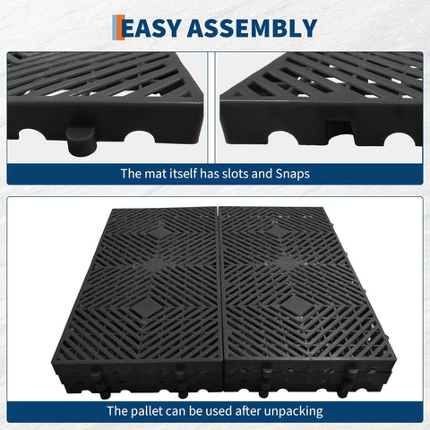 Set Of 12 Plastic Pallets For Basement Storage With Ventilated Grid Design Waterproof HDPE Heavy Duty Storage Pads close-up view