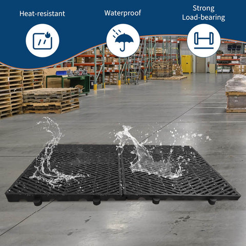 Set Of 12 Plastic Pallets For Basement Storage With Ventilated Grid Design Waterproof HDPE Heavy Duty Storage Pads