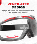 Close-up view of Over Glasses Safety Goggles Anti Fog ANSI Z87.1 with ventilated design, showing adjustable strap and panoramic lens.