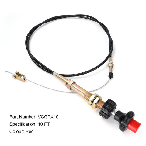 Heavy Duty Vernier Lock Cable with Red Knob delivers precise throttle control, shown with stainless steel core and dual ball lock, 10 ft length.