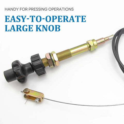 Close-up of 6 ft Vernier Adjustable Lock Cable for precise throttle control with a heavy-duty stainless core and large easy-to-operate knob