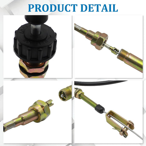 6 ft Vernier Adjustable Lock Cable details showing stainless core, dual ball locks, and removable head for throttle control.