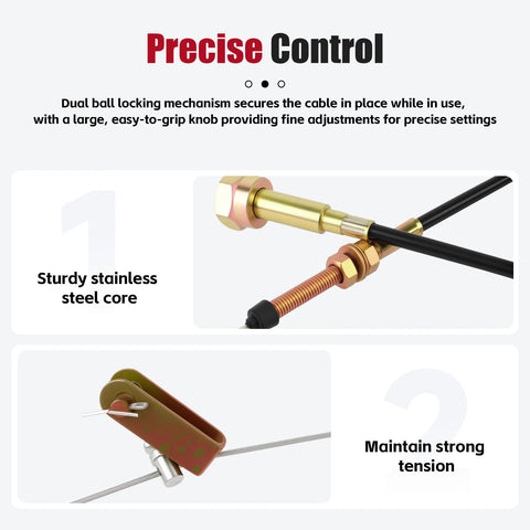 Heavy duty 6 ft Vernier Locking Throttle Cable red replacement, stainless steel core, VCGTX06 compatible, precise control