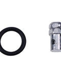 Components of 20 Foot Heavy Duty Vernier Locking Throttle Cable for PTO Systems, including metal fitting and rubber ring.