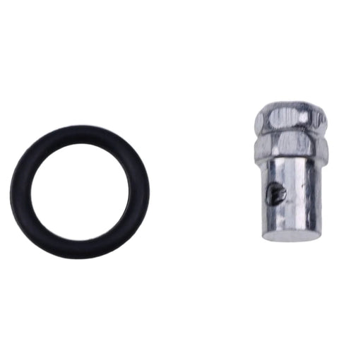 Components of 20 Foot Heavy Duty Vernier Locking Throttle Cable for PTO Systems, including metal fitting and rubber ring.