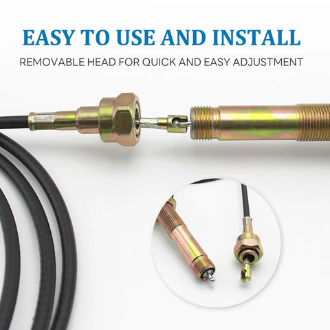 Precision 6 ft vernier adjustable throttle cable with removable head for small engines, showcasing installation ease and dual ball lock.