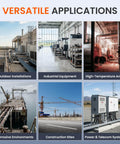 Collage of images showcasing versatile applications: outdoor installations, industrial equipment, high-temperature areas, and more.