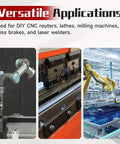 Versatile applications for DIY CNC routers, lathes, milling machines, press brakes, and laser welders shown in industrial settings