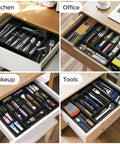 Expandable Extra Large Silverware Organizer For Deep Kitchen Drawers With Two Adjustable Panels BPA Free Food Safe Plastic For Spoons Forks And Knives Black No Assembly Needed Unfolds To Fit Most Drawers Keeps Flatware Neatly Separated