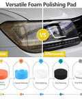 Before and after car headlight with 3 Inch Polishing Kit With Hook And Loop Sanding Discs 12 Grits 80 To 10000 process depicted