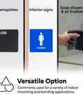 Image showing Double Sided Urethane Foam Tape With Super Sticky Acrylic Adhesive For Bonding Attaching And Mounting White 1 Inch By 5 Yard Roll Gap Filling On Textured Or Uneven Surfaces used to mount nameplates, interior signs, and soap dispensers.