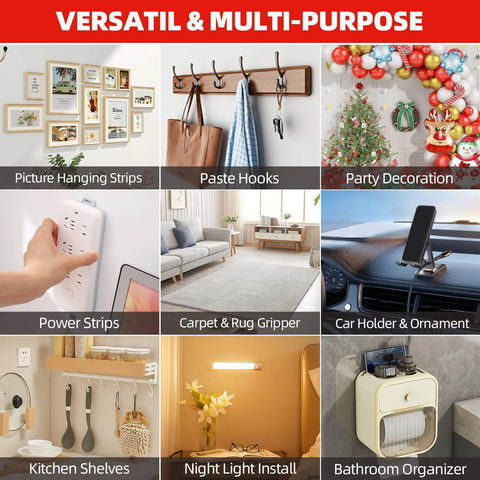 Image showing the versatility of Heavy Duty Double Sided Foam Tape 0.39 Inch Wide By 9.85 Feet Long Removable Mounting Tape with various applications.