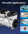 Oil-free vacuum pump for HVAC and industrial use featuring versatile applications in electronics, food processing, and medical industries.