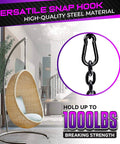 2 Pack 5.5 Inch Spring Snap Hooks With 1000 Lbs Load Capacity displayed with chair and interior view