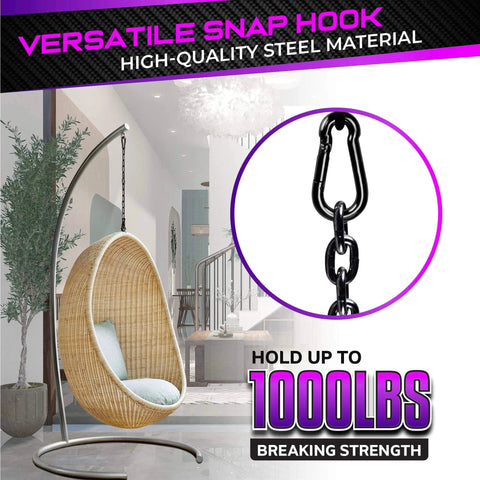 2 Pack 5.5 Inch Spring Snap Hooks With 1000 Lbs Load Capacity displayed with chair and interior view