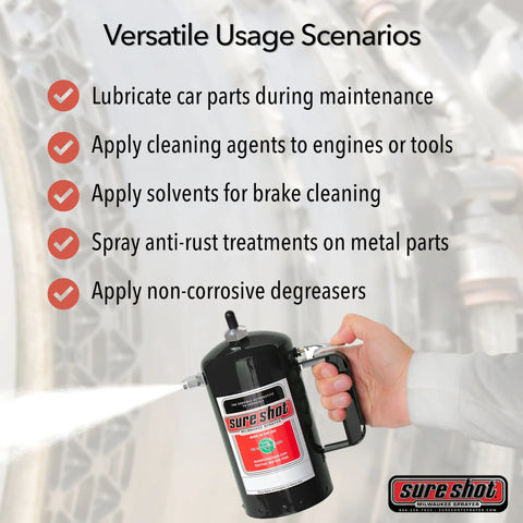 Versatile heavy duty refillable oil sprayer for automotive maintenance and cleaning, ideal for lubricants and degreasers with adjustable spray options.