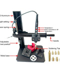 Vertical Heat Pressing Machine with Heat Set Insert Tool on metal base and 2040 aluminum profile, showing soldering tips and brass inserts.