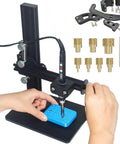 Vertical Heat Pressing Machine with Heat Set Insert Tool being used for Brass Inserts 3D Printing, showing thread knurled nuts M2/M3/M4/M5/M6(1/4)/M8