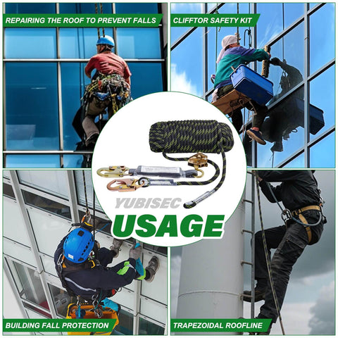 Ultimate Vertical Lifeline Assembly 25 Foot Polyester Rope Harness Safety System With Two Grab Snap Hooks Shock Absorber And Fall Protection Rope For Roofing Work ANSI Compliant