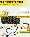 Pro Grade 50Ft Vertical Lifeline Kit For Fall Protection With Rope Grab Heavy Duty Safety Rope Steel Snap Hooks And Shock Absorber