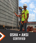 Construction worker using 100-Foot Vertical Lifeline Assembly with Fall Protection Lanyard and Shock Absorber on site