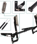 Vertical Lift Hinge, Vertical Swing Lift Pneumatic Arm Kitchen Mechanical Hinge Slow Closing, Matte Black components shown.