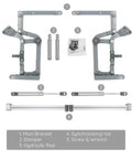 Door Hinges Set with Vertical Swing Lift Up Stay Pneumatic Arm, showing components and installation tools, suitable for cabinets.