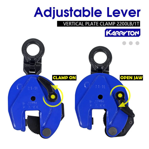 Heavy Duty Vertical Plate Clamp For Lifting And Transporting Steel Plates With 1 Ton Load Capacity 2200 Lb And A 0.8 Inch Jaw Opening