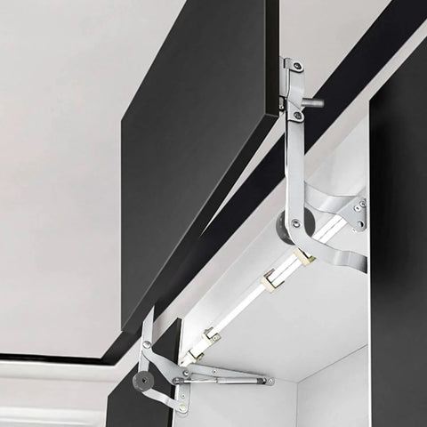 Door Hinges Set, Vertical Swing Lift Up Stay Pneumatic Arm Kitchen Mechanism Hinges with Slow Closing installed on cabinet
