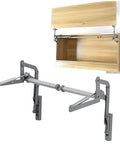 Vertical Swing Lift Up Stay Pneumatic for Cabinet Door - Durable Silent Folding Hardware, Silver, showing smooth arm mechanism with open cabinet