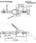 Technical drawing of Six Pack Toggle Clamps GH301AM Non Slip Vertical Quick Release Tool Set with dimensions.