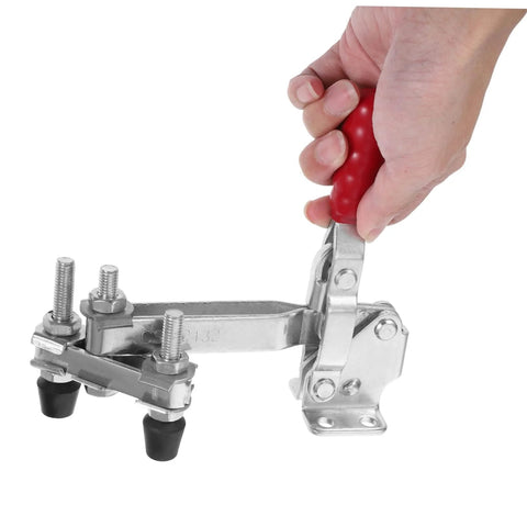 Two Pack Vertical Toggle Clamp Welding Fixture For Quick Release And Heavy Duty Hold Down In Welding And Metalworking with red handle