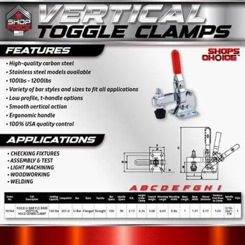 Shop Force 50540 ShopsChoice Toggle Clamp 1 Pack Ergonomic Handle Flanged Base Smooth Vertical U Bar product diagram